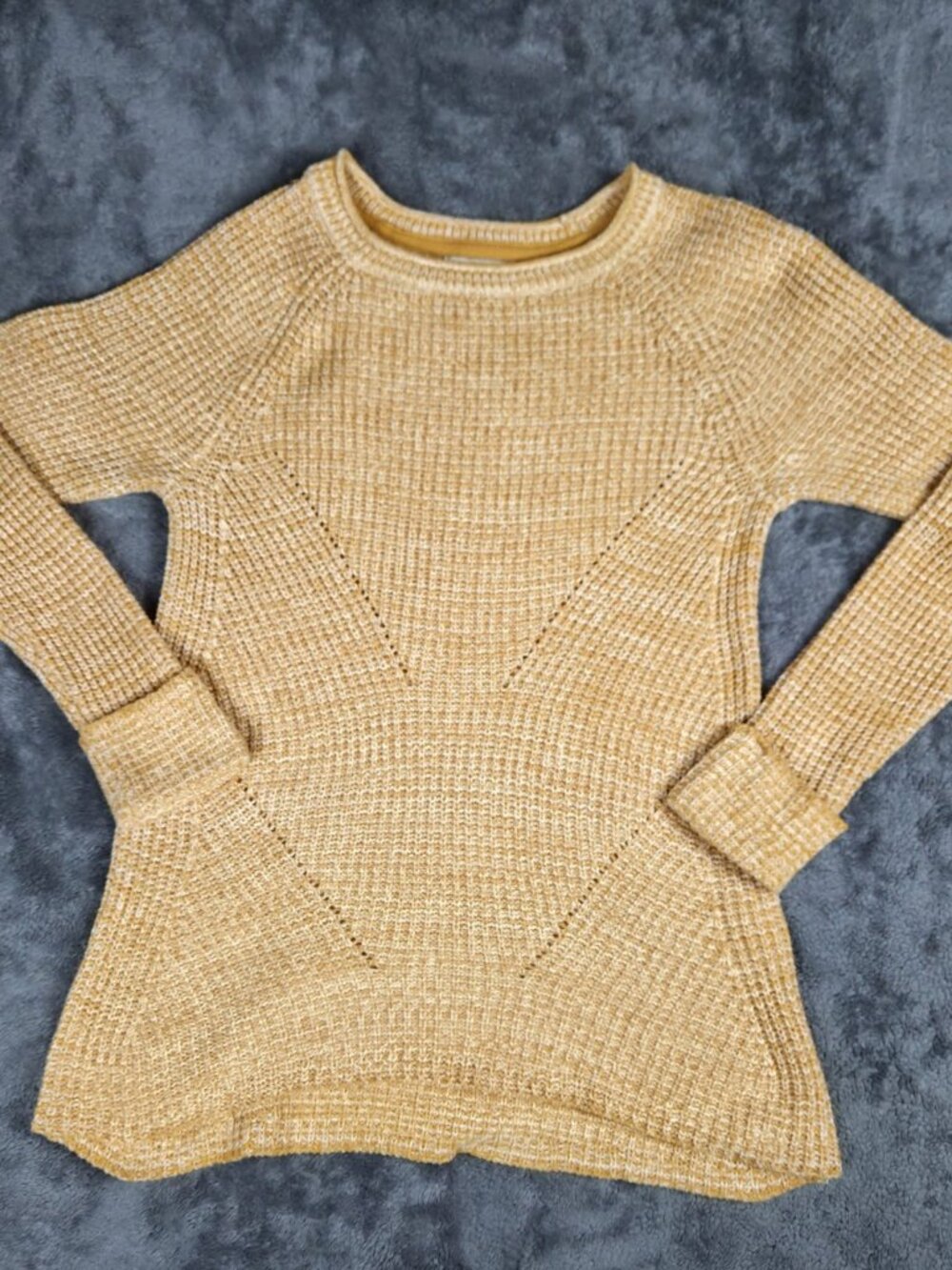 Style & Co Waffle Knit Sweater Womens PS Petite Small Yellow Pullover Crew Neck